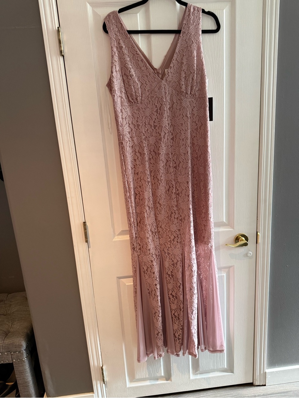 Enfocus Studio Lace V-Neck Maxi Dress in Dusty Pink
